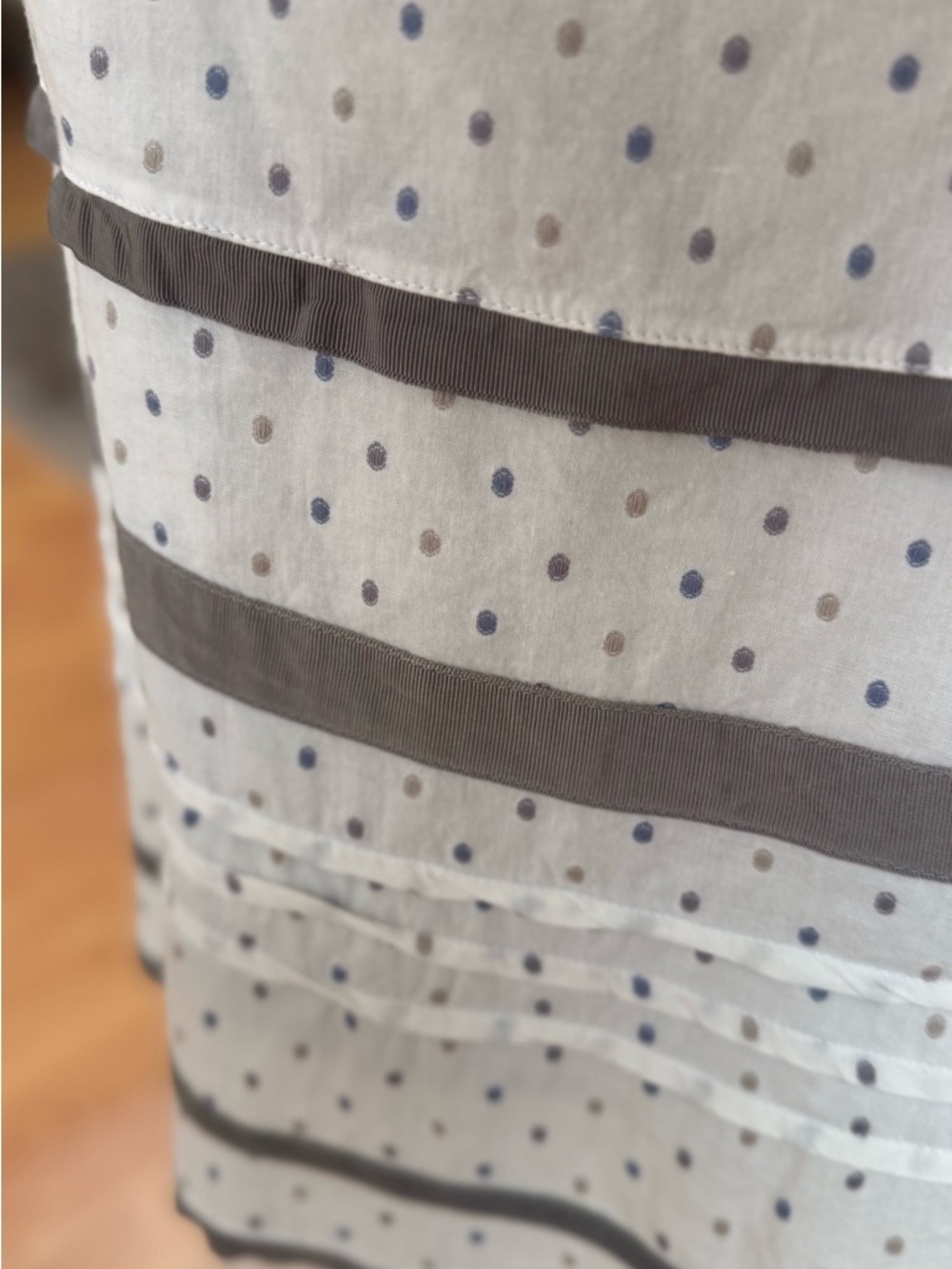 Classic White Polka Dot Midi Skirt with Gray Stripes - Picture 2 of 4